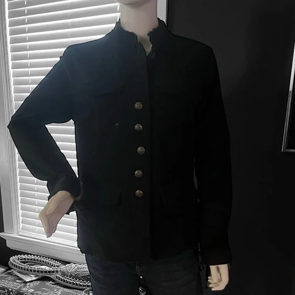 Free People Black Faux Suede Button Down Jacket Military Style - Picture 4 of 5